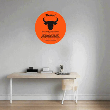 Orange Taurus Zodiac Wood Sign - Astrological Home Decor - Iron Phoenix GHG