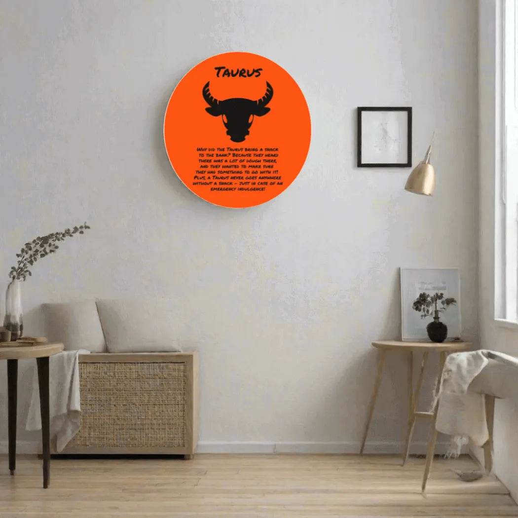 Orange Taurus Zodiac Wood Sign - Astrological Home Decor - Iron Phoenix GHG