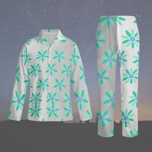 Pajama Set for Women, Teal Floral, Eco-Friendly Sleepwear - Iron Phoenix GHG