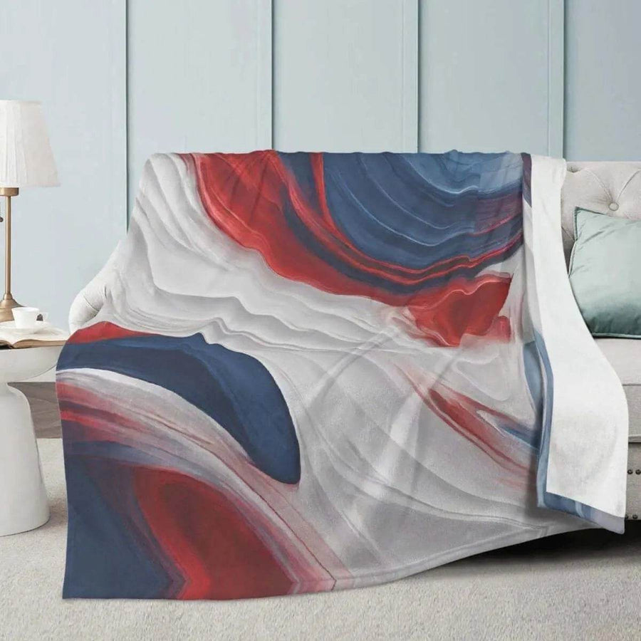 Patriotic Abstract Blanket | Red White Blue Fleece Throw - Iron Phoenix GHG