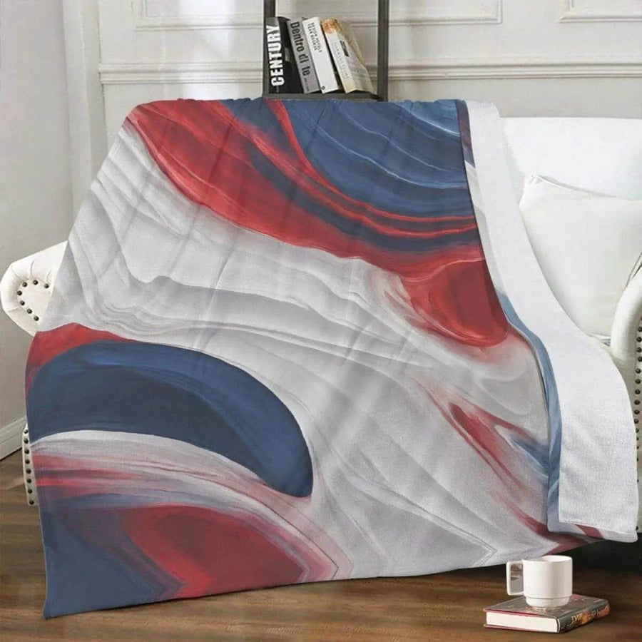 Patriotic Abstract Blanket | Red White Blue Fleece Throw - Iron Phoenix GHG