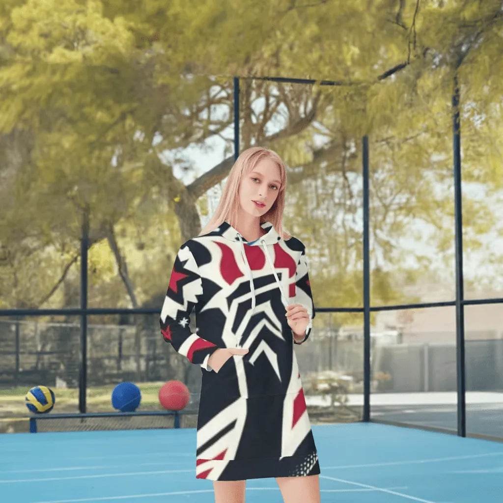 Patriotic Hoodie Dress for Women - Trendy Gamer Style Celebrating USA - Iron Phoenix GHG