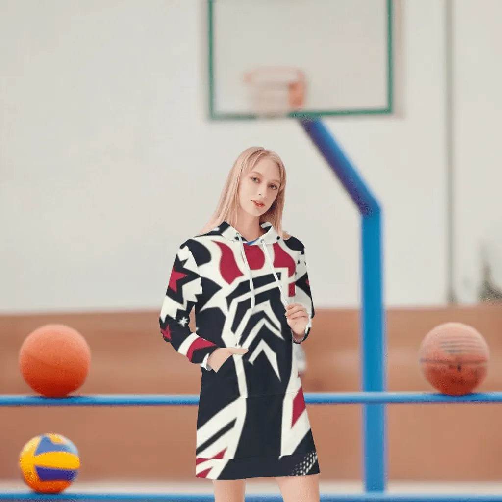 Patriotic Hoodie Dress for Women - Trendy Gamer Style Celebrating USA - Iron Phoenix GHG