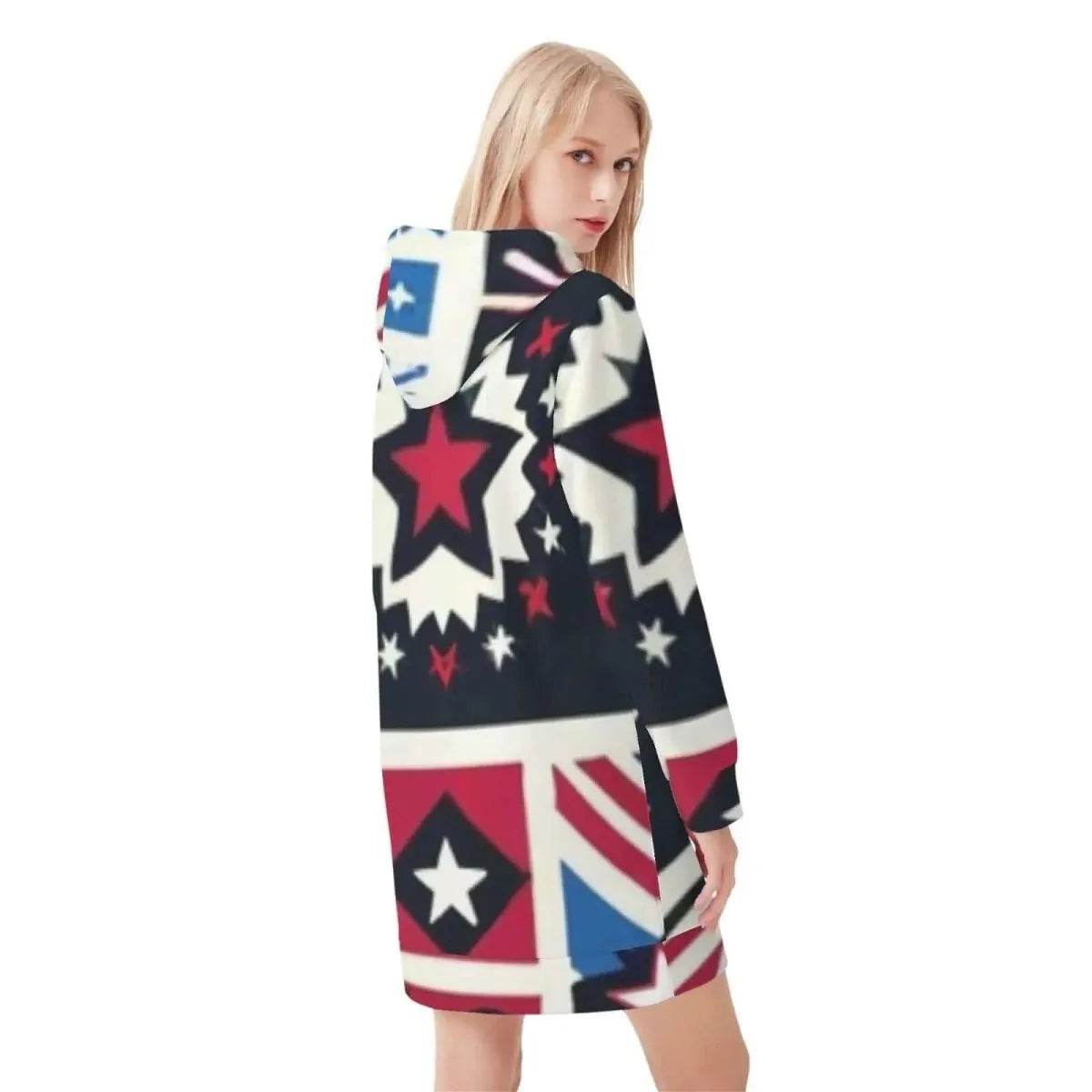 Patriotic Hoodie Dress for Women - Trendy Gamer Style Celebrating USA - Iron Phoenix GHG
