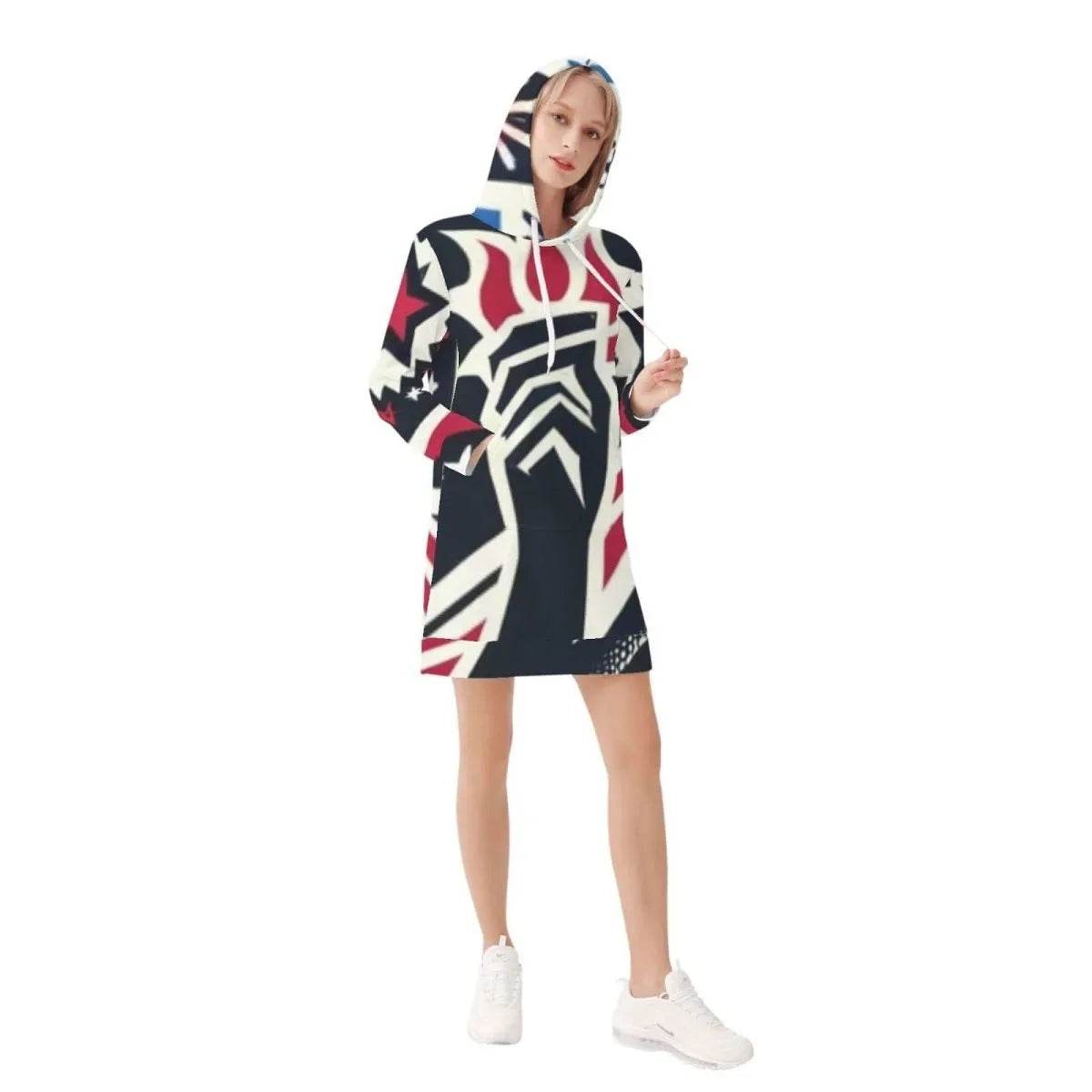 Patriotic Hoodie Dress for Women - Trendy Gamer Style Celebrating USA - Iron Phoenix GHG