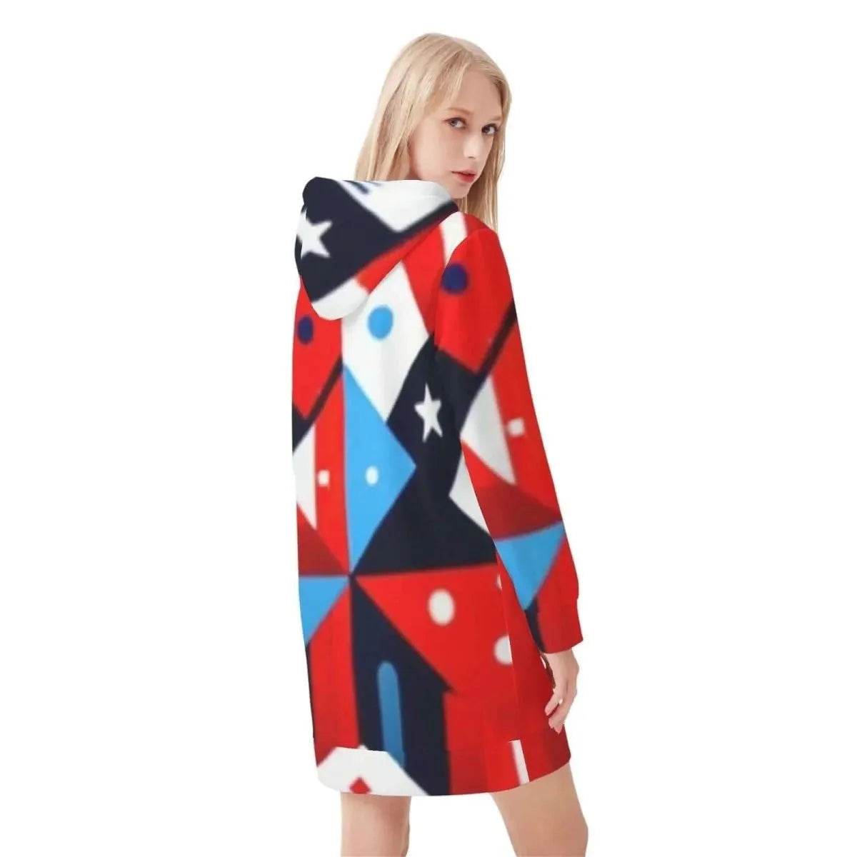 Patriotic Hoodie Dress for Women - Trendy Gamer Style Celebrating USA - Iron Phoenix GHG