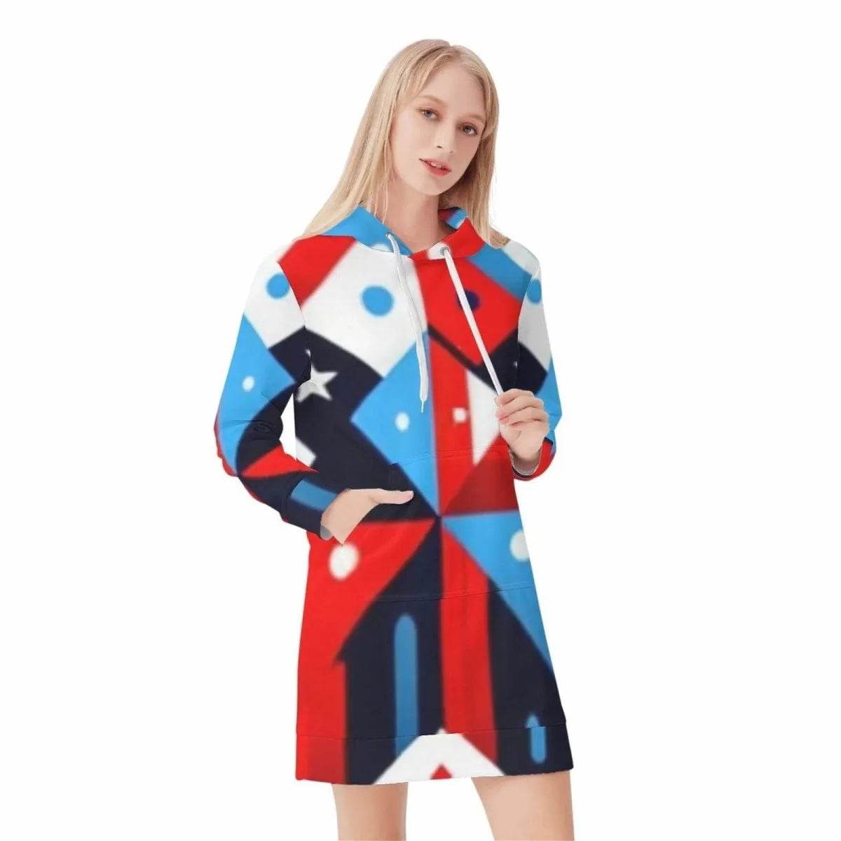 Patriotic Hoodie Dress for Women - Trendy Gamer Style Celebrating USA - Iron Phoenix GHG