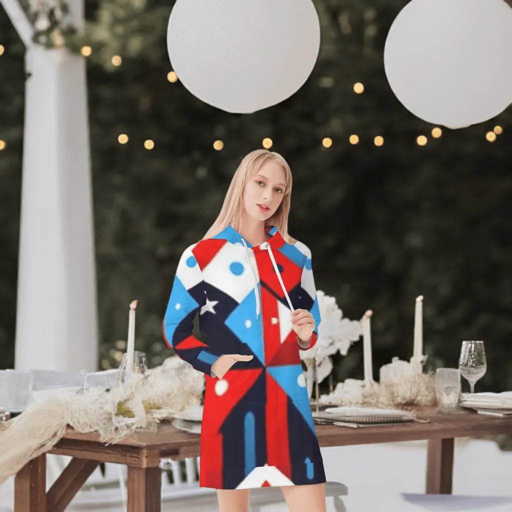 Patriotic Hoodie Dress for Women - Trendy Gamer Style Celebrating USA - Iron Phoenix GHG