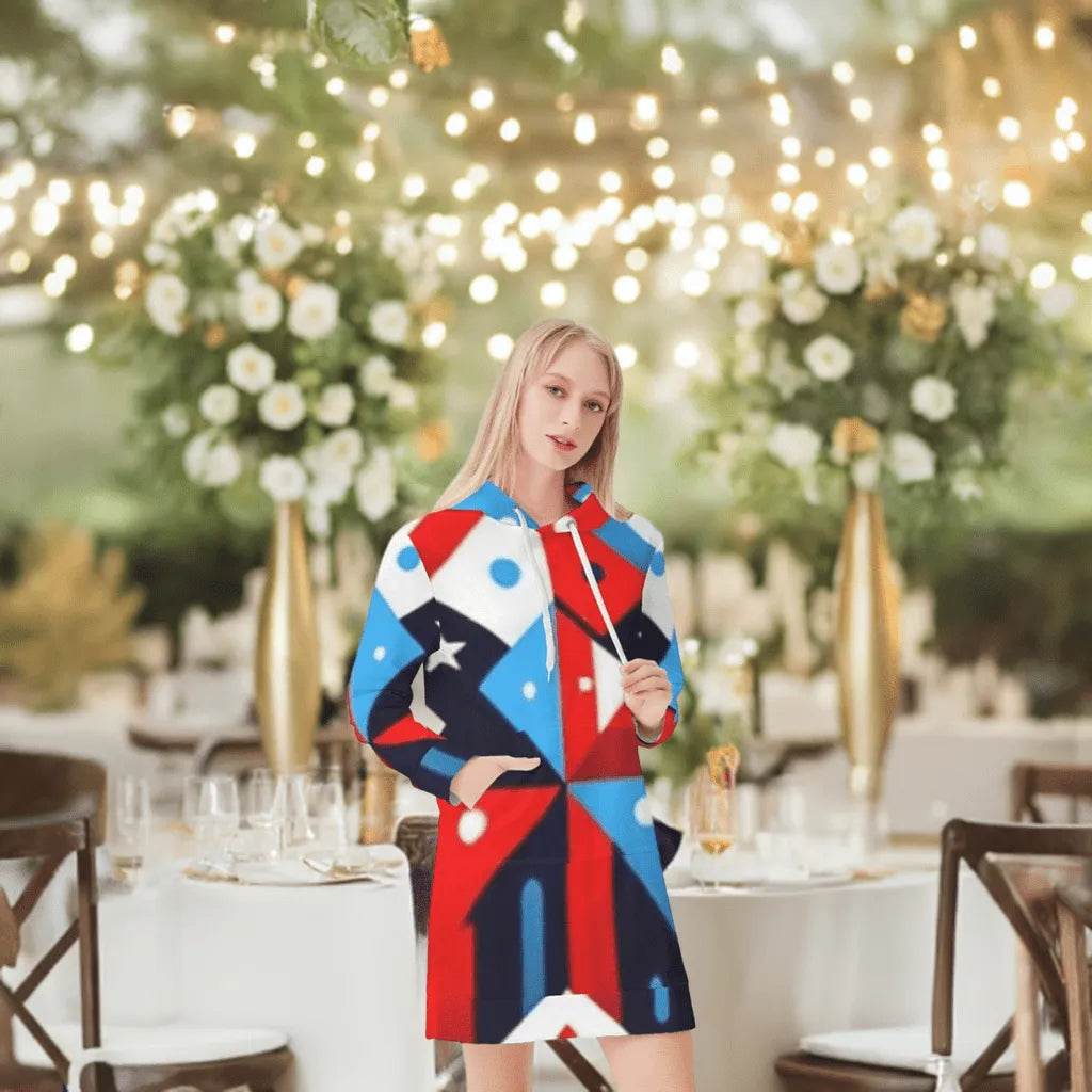 Patriotic Hoodie Dress for Women - Trendy Gamer Style Celebrating USA - Iron Phoenix GHG