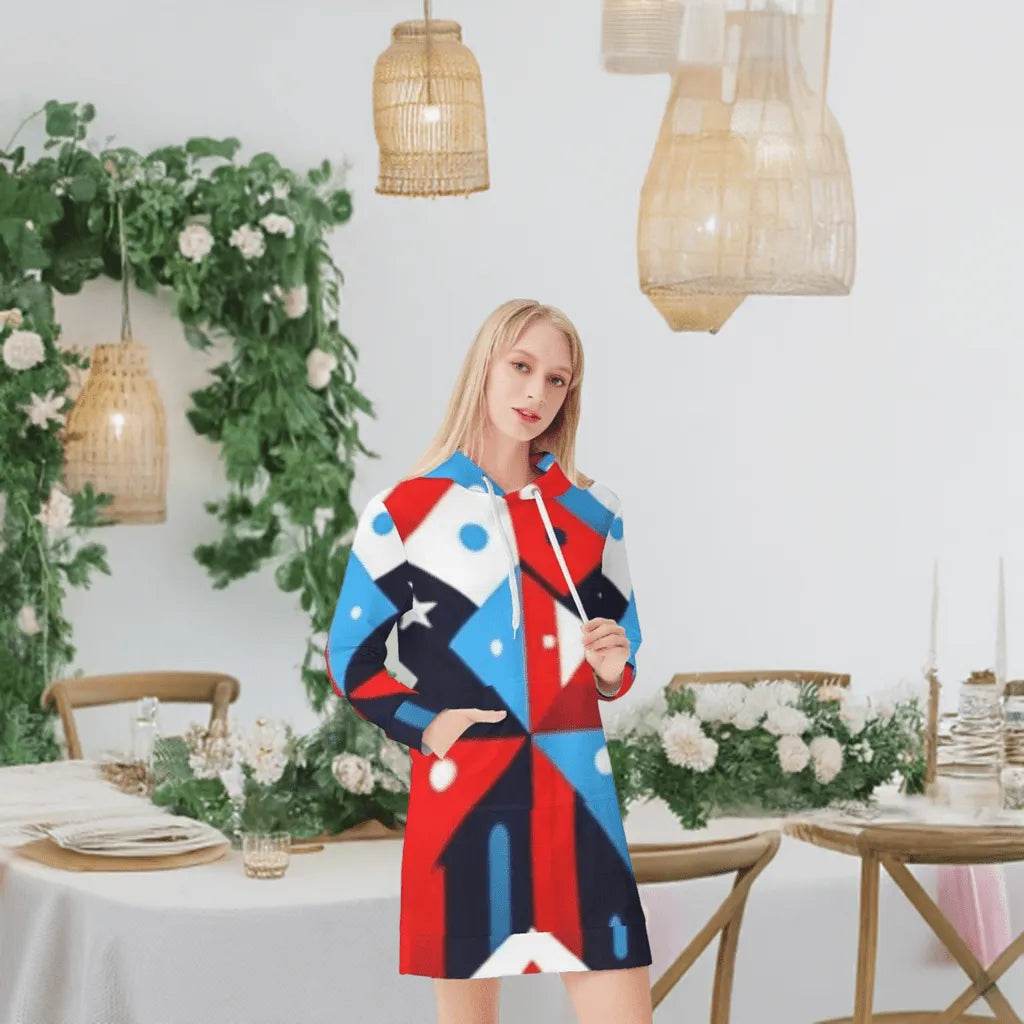 Patriotic Hoodie Dress for Women - Trendy Gamer Style Celebrating USA - Iron Phoenix GHG