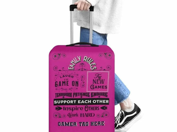 Pink Gamer Luggage Cover | Family Rules Travel Protector