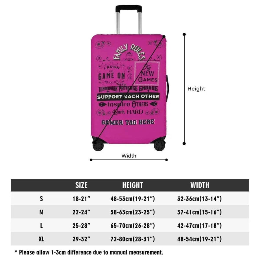 Pink Gamer Luggage Cover | Family Rules Travel Protector - Iron Phoenix GHG