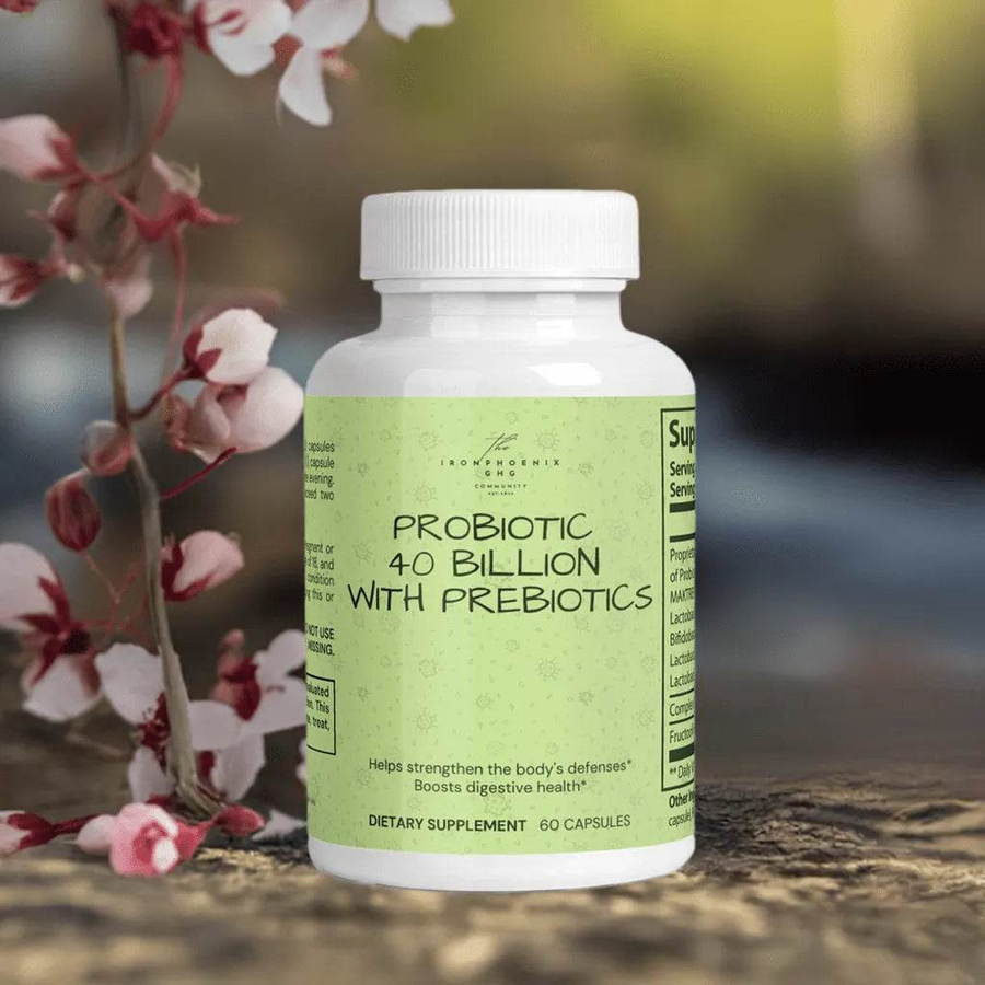 Probiotic Supplement - 40 Billion CFU, 4 Strains, Prebiotics Added - Iron Phoenix GHG