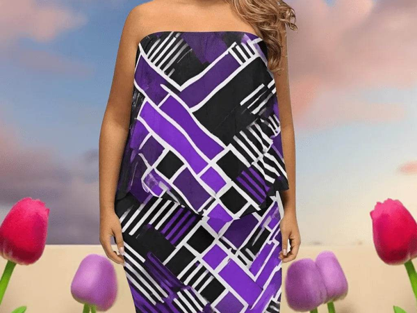 "Matrix" Geometric Print Off-the-Shoulder Dress| Iron Phoenix GHG