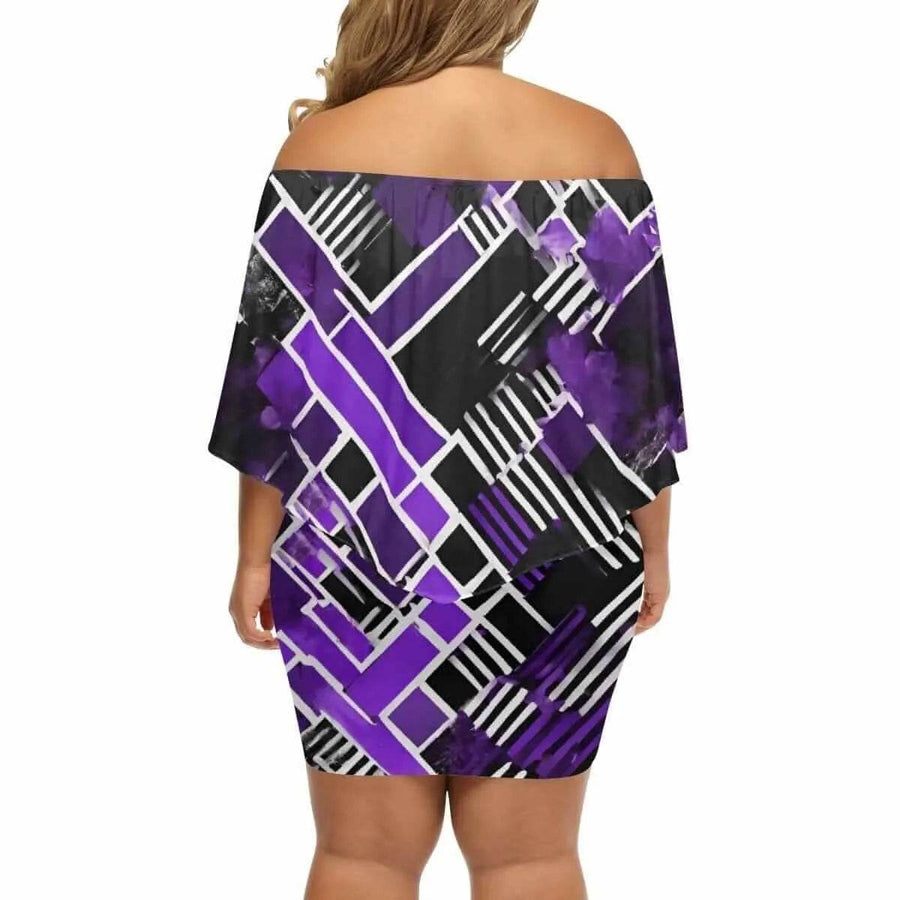 "Matrix" Geometric Print Off-the-Shoulder Dress| Iron Phoenix GHG - Iron Phoenix GHG
