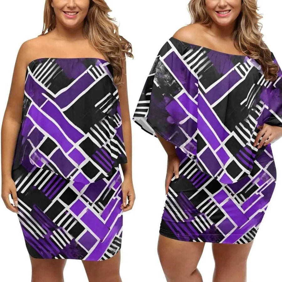 "Matrix" Geometric Print Off-the-Shoulder Dress| Iron Phoenix GHG - Iron Phoenix GHG