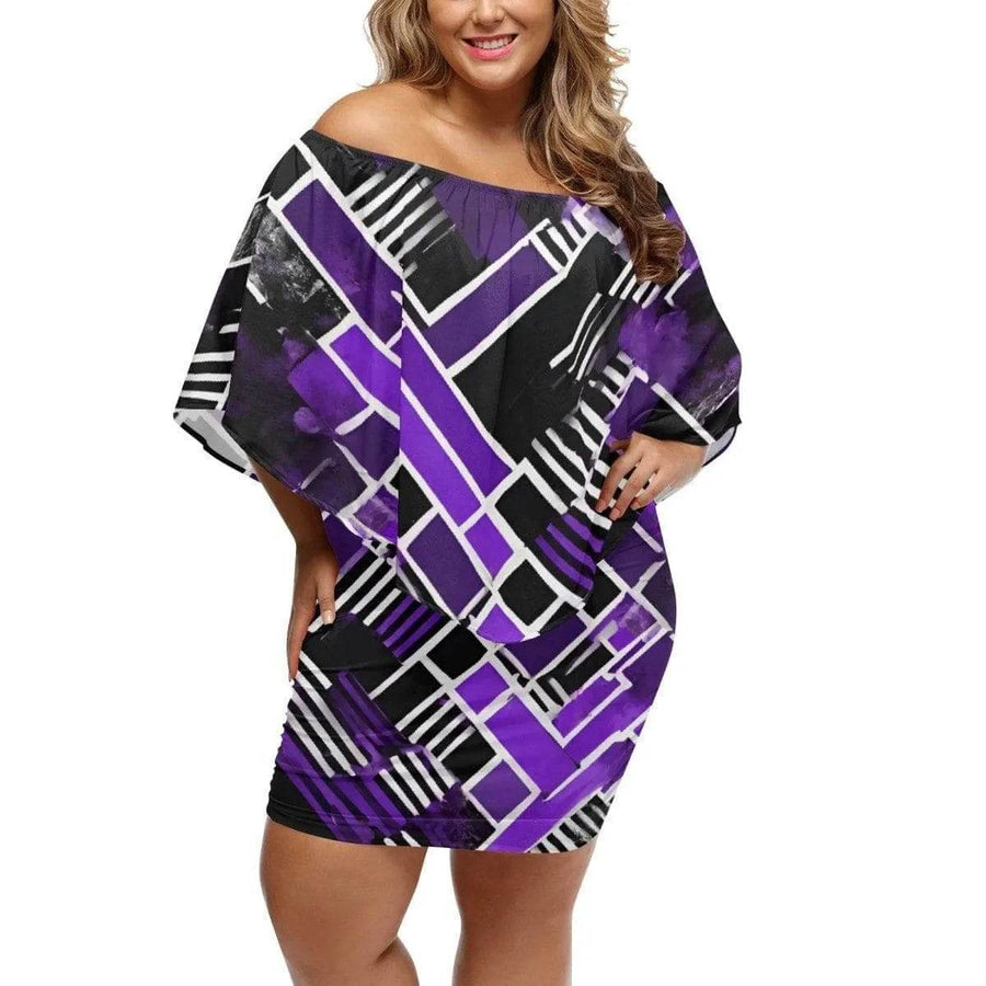 "Matrix" Geometric Print Off-the-Shoulder Dress| Iron Phoenix GHG - Iron Phoenix GHG