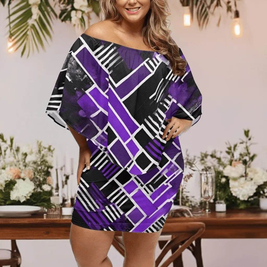 "Matrix" Geometric Print Off-the-Shoulder Dress| Iron Phoenix GHG - Iron Phoenix GHG