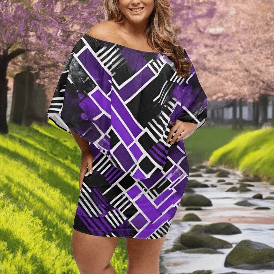 "Matrix" Geometric Print Off-the-Shoulder Dress| Iron Phoenix GHG - Iron Phoenix GHG