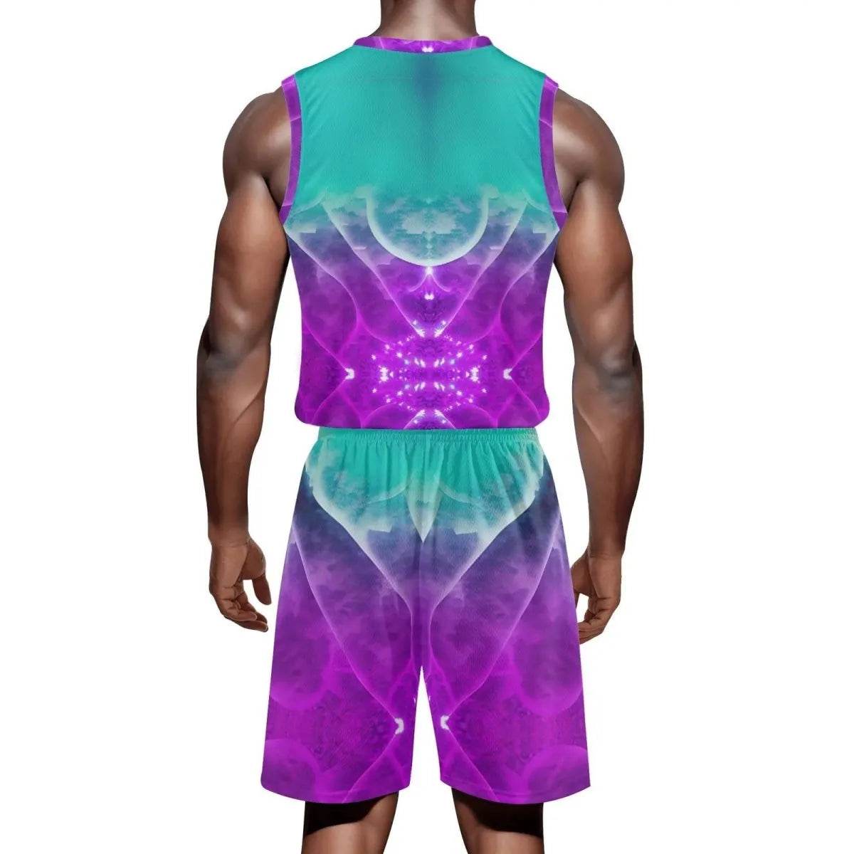 Purple and Teal Mens Summer Short Set for Casual Comfort and Style - Iron Phoenix GHG
