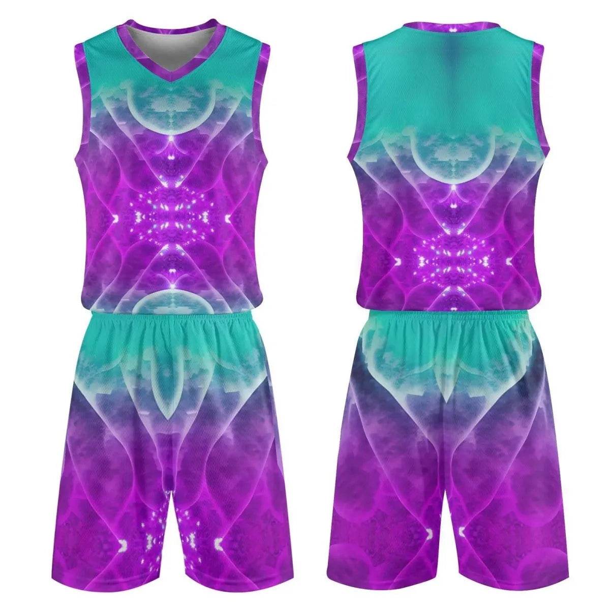 Purple and Teal Mens Summer Short Set for Casual Comfort and Style - Iron Phoenix GHG