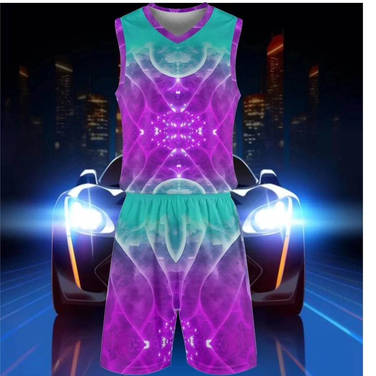 Purple and Teal Mens Summer Short Set for Casual Comfort and Style - Iron Phoenix GHG