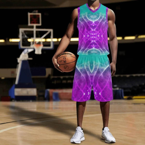 Purple and Teal Mens Summer Short Set for Casual Comfort and Style - Iron Phoenix GHG