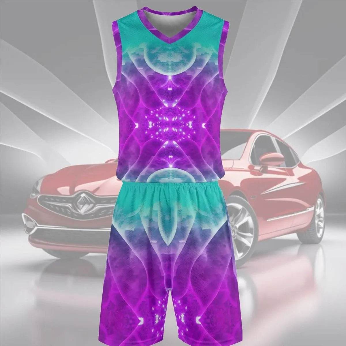 Purple and Teal Mens Summer Short Set for Casual Comfort and Style - Iron Phoenix GHG