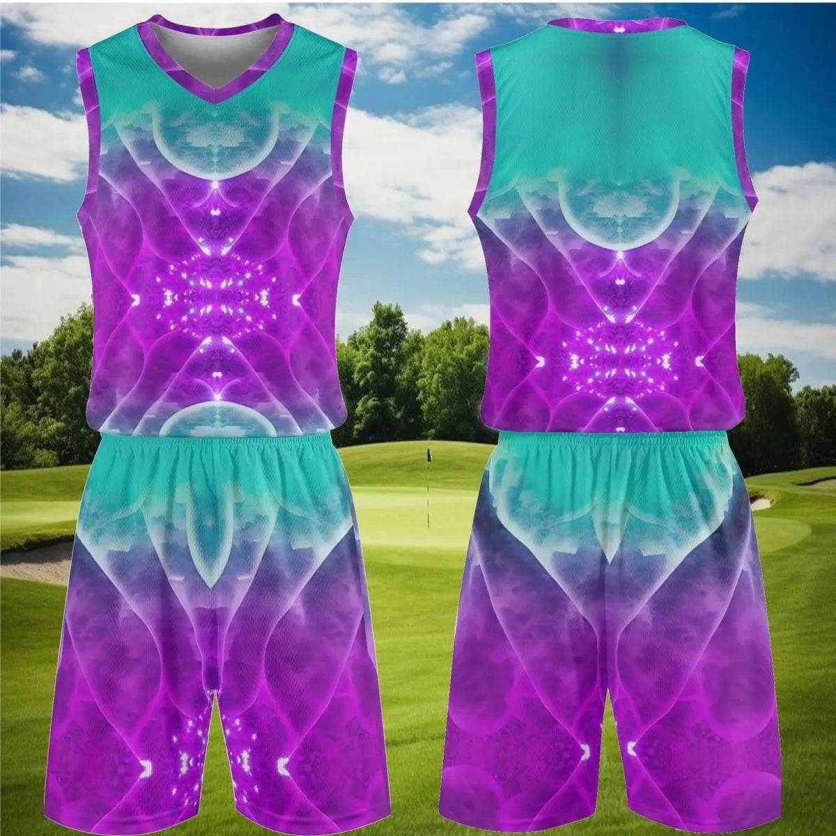 Purple and Teal Mens Summer Short Set for Casual Comfort and Style - Iron Phoenix GHG