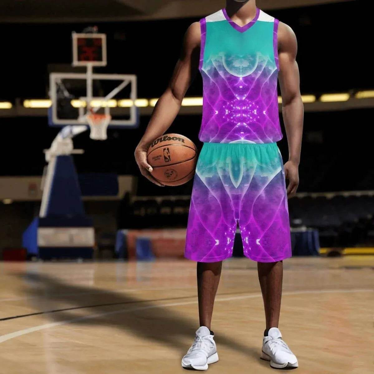 Purple and Teal Mens Summer Short Set for Casual Comfort and Style - Iron Phoenix GHG