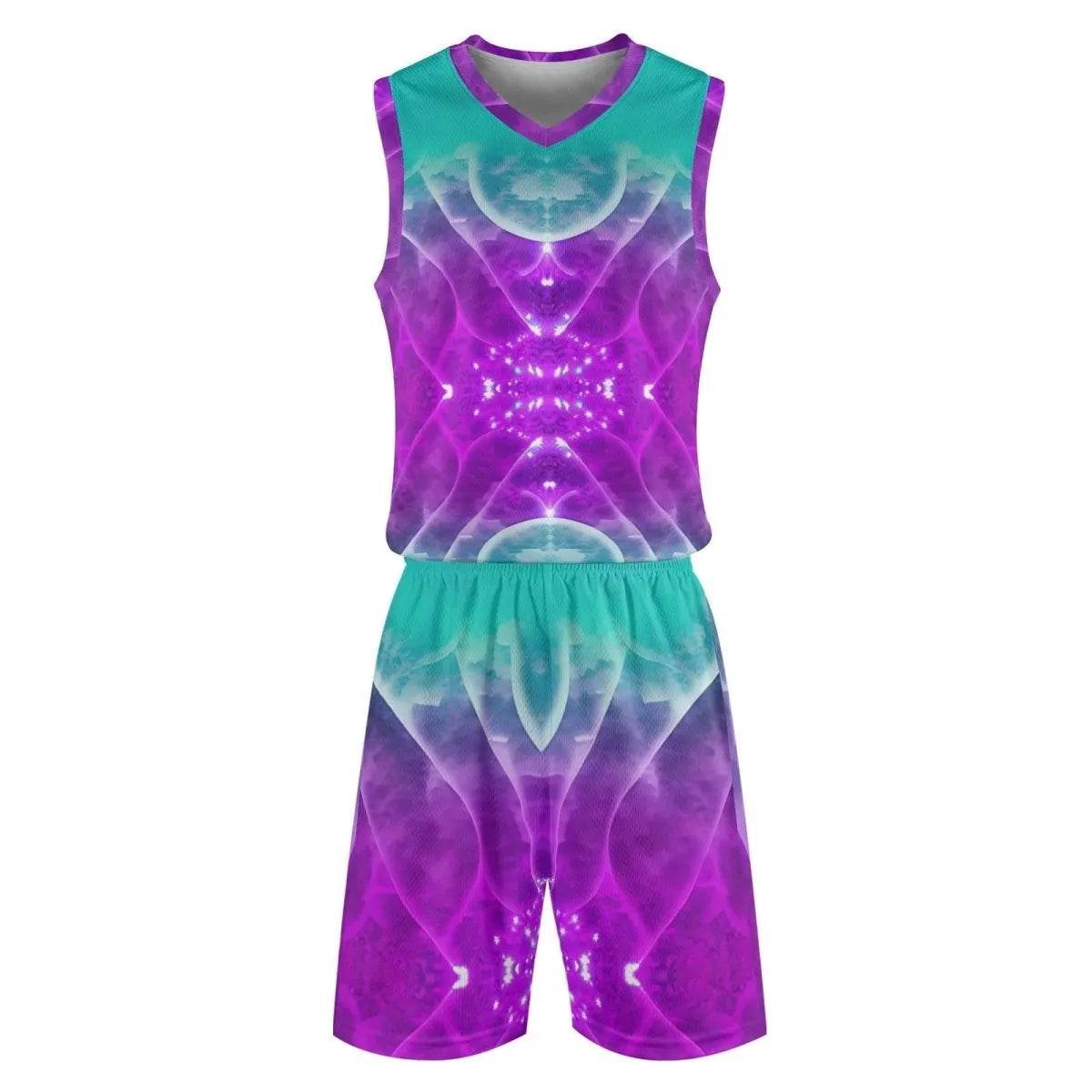 Purple and Teal Mens Summer Short Set for Casual Comfort and Style - Iron Phoenix GHG