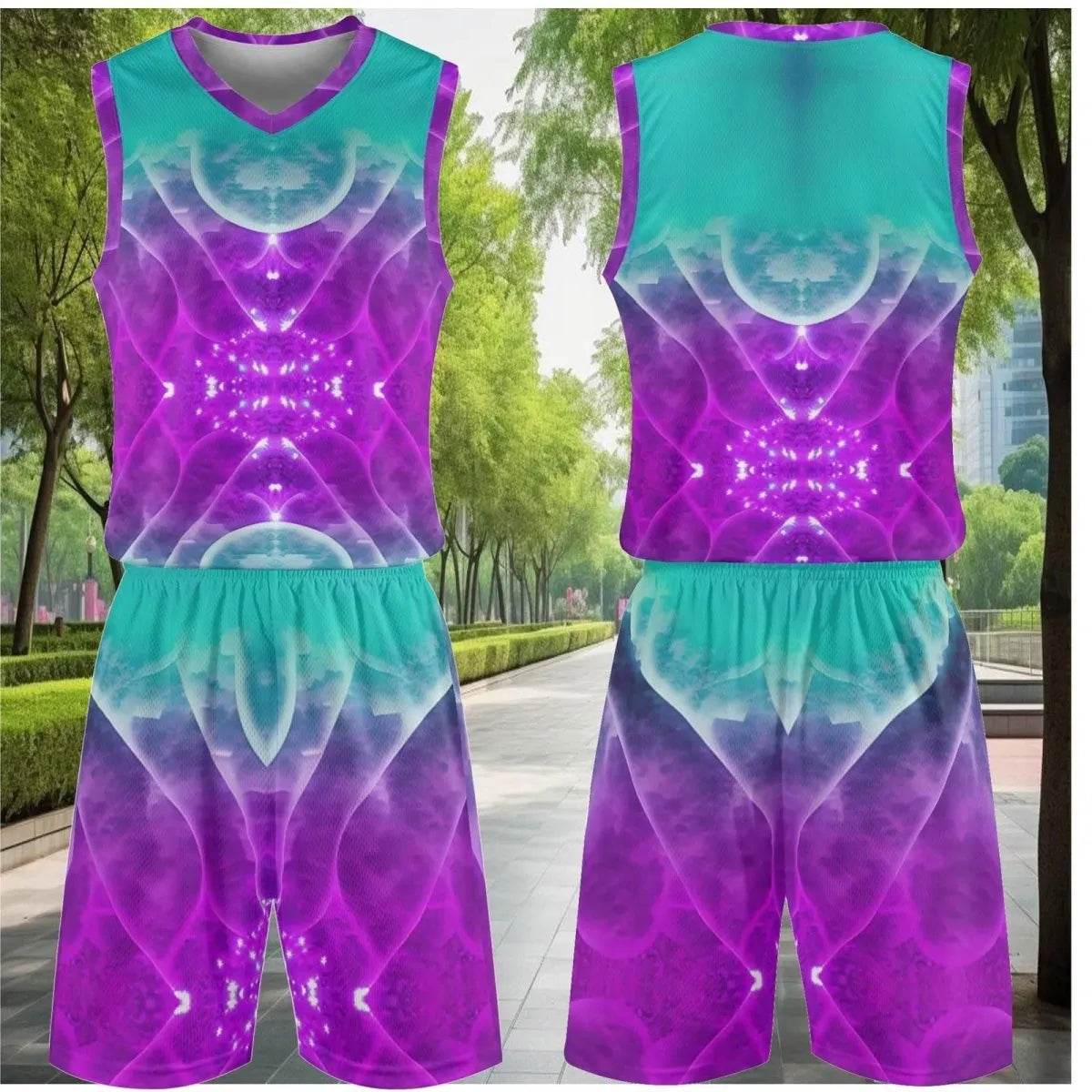 Purple and Teal Mens Summer Short Set for Casual Comfort and Style - Iron Phoenix GHG