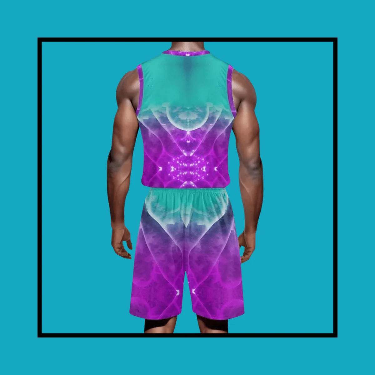 Purple and Teal Mens Summer Short Set for Casual Comfort and Style - Iron Phoenix GHG