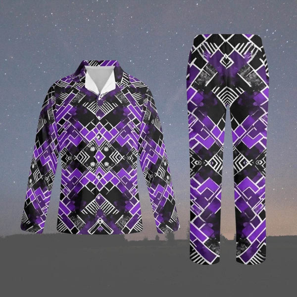 Purple Block Pajama Set, Cozy, Eco-Friendly Sleepwear - Iron Phoenix GHG