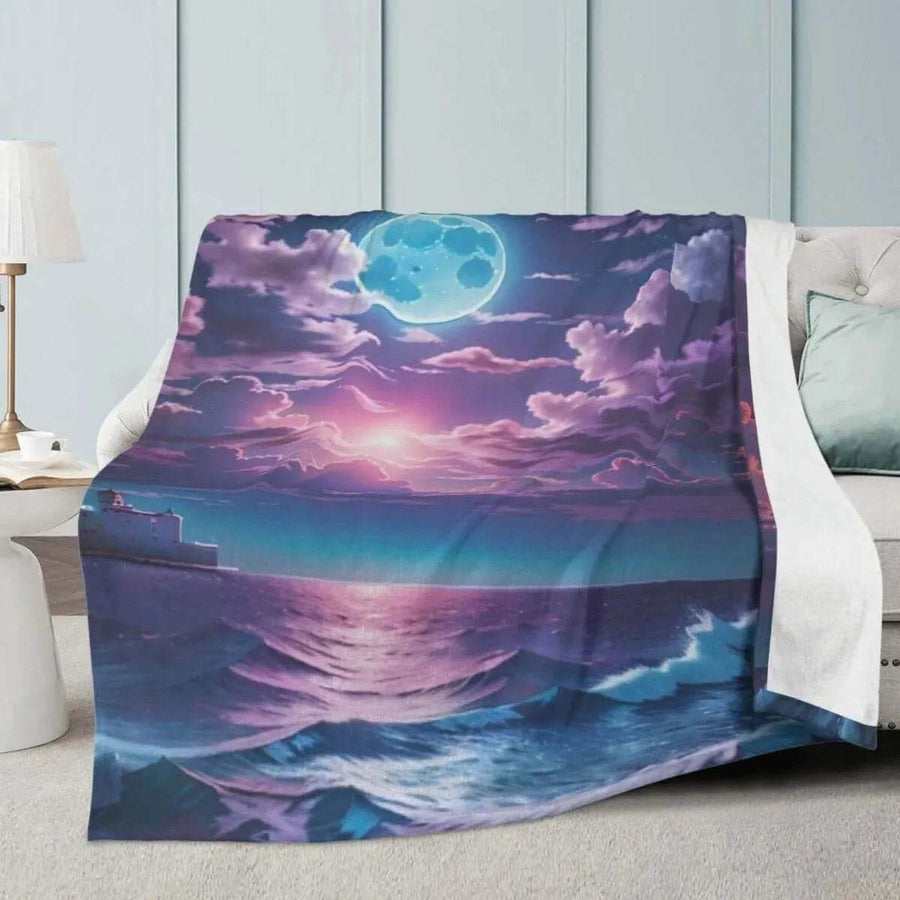 Purple Sunset Blanket | Calming Seascape Fleece Throw - Iron Phoenix GHG