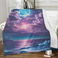Purple Sunset Blanket | Calming Seascape Fleece Throw - Image 1