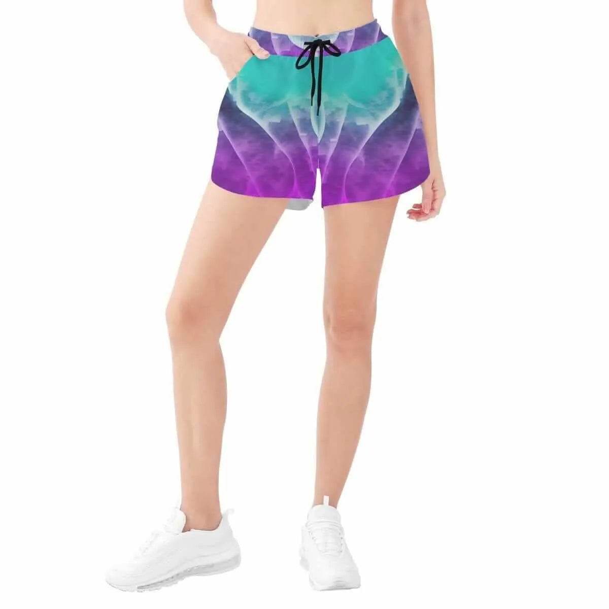 Purple & Teal Women's Beach Shorts - Gamer Style - Iron Phoenix GHG