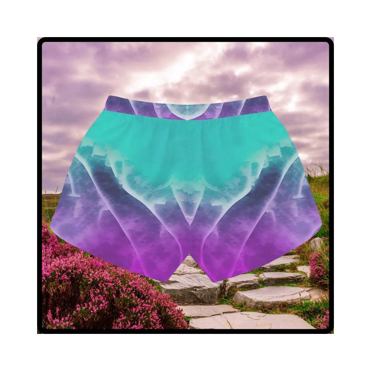 Purple & Teal Women's Beach Shorts - Gamer Style - Iron Phoenix GHG