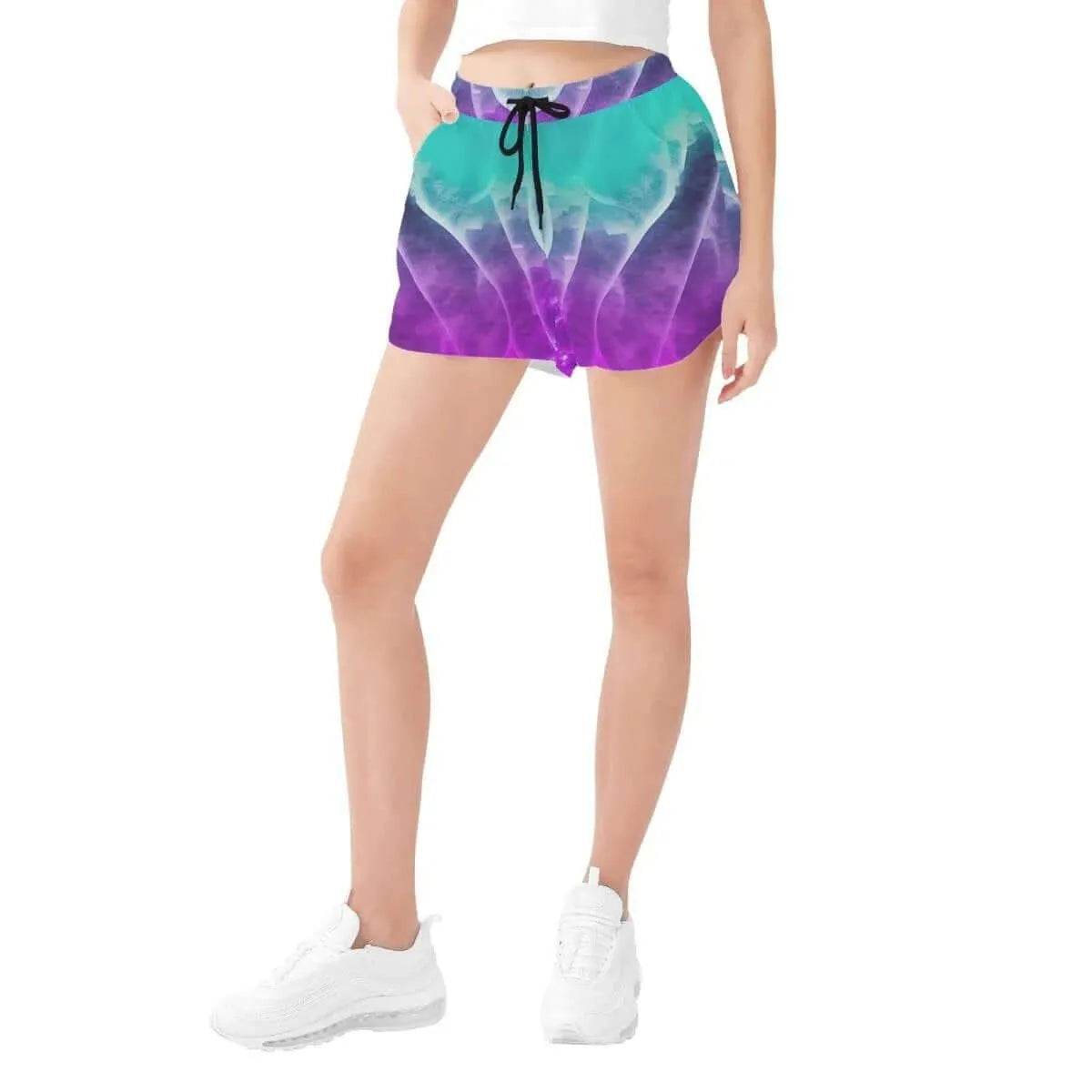 Purple & Teal Women's Beach Shorts - Gamer Style - Iron Phoenix GHG