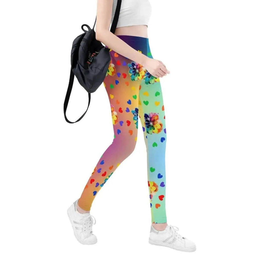 Rainbow Flower Leggings | Nostalgic 90s Gamer Yoga Tights - Iron Phoenix GHG