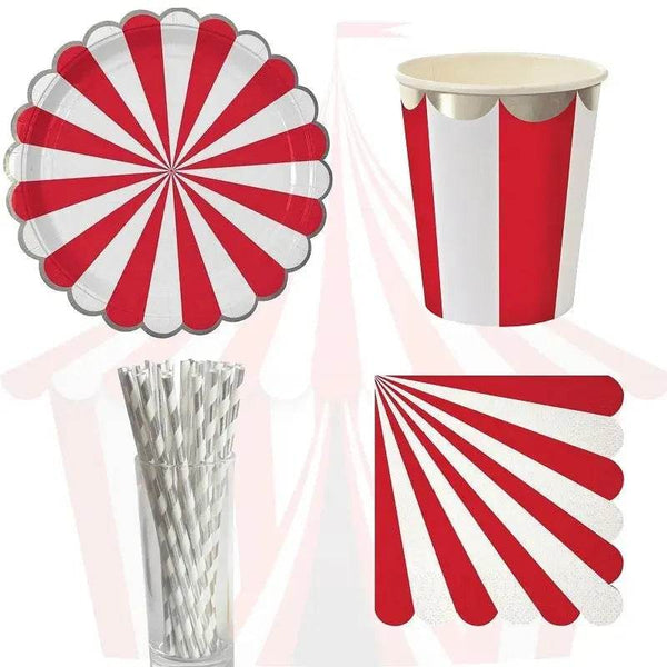 Red Striped Disposable Tableware Set - Eco Gamer Party Gear - Iron Phoenix GHG