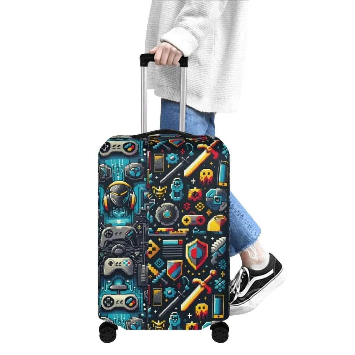 Retro Gaming Luggage Cover for Travel Enthusiasts - Stylish Durable Protection - Iron Phoenix GHG