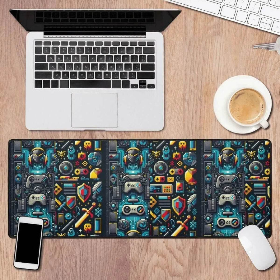 Retro Gaming Desk Mat | Pixel Art Gamer Mouse Pad - Iron Phoenix GHG