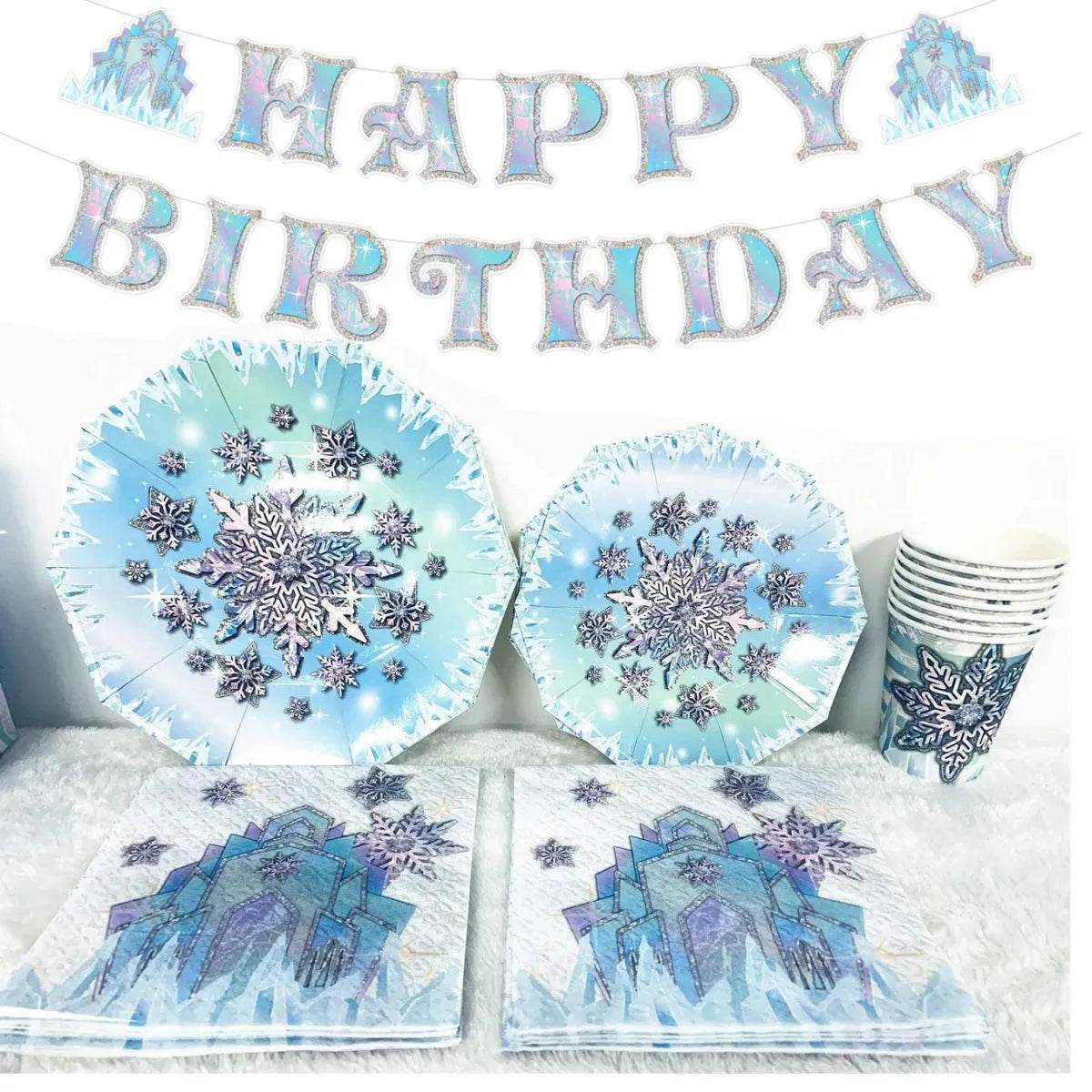 Snowflake Party Supplies Tableware Set Winter Wonderland - Iron Phoenix GHG