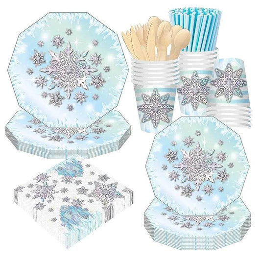 Snowflake Party Supplies Tableware Set Winter Wonderland - Iron Phoenix GHG