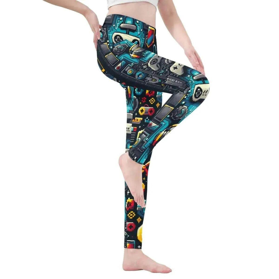 Retro Gaming Print Leggings | Pixel Art Yoga and Game Tights - Iron Phoenix GHG