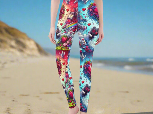 Gamer Heart Print Leggings | Love Gaming Yoga Tights