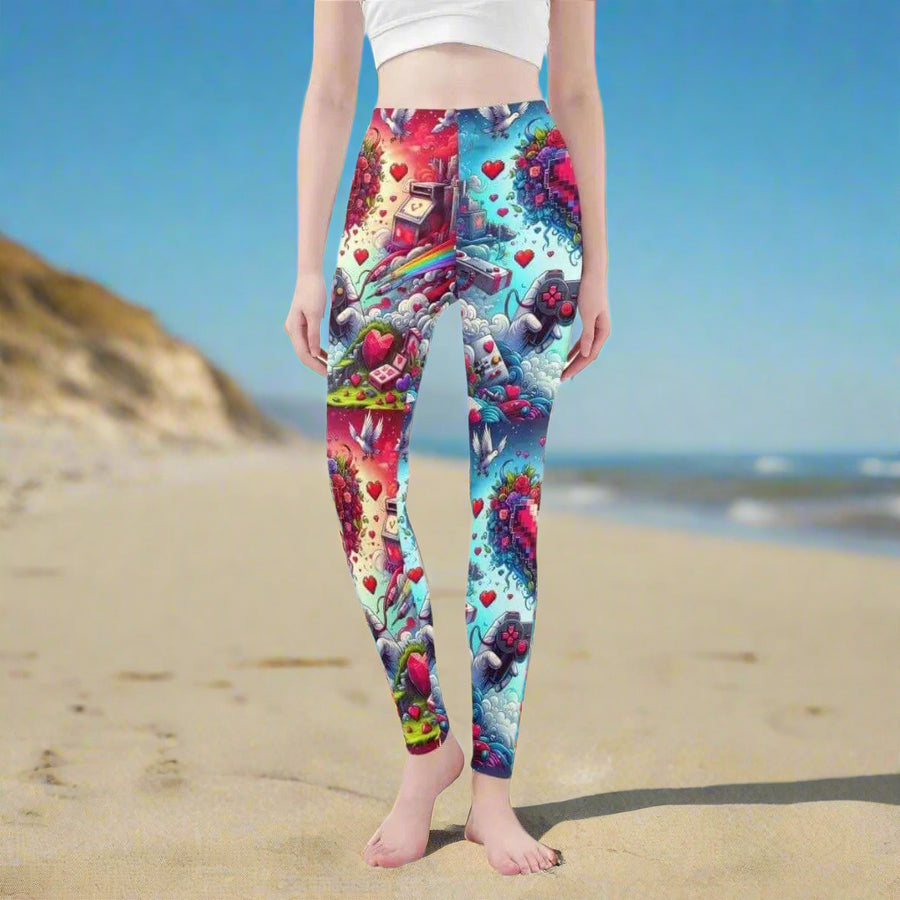 Gamer Heart Print Leggings | Love Gaming Yoga Tights - Iron Phoenix GHG