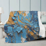 Textured Paint Blanket | Blue Orange Abstract Fleece Throw - Iron Phoenix GHG