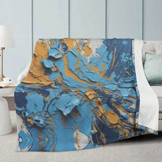 Textured Paint Blanket | Blue Orange Abstract Fleece Throw - Iron Phoenix GHG